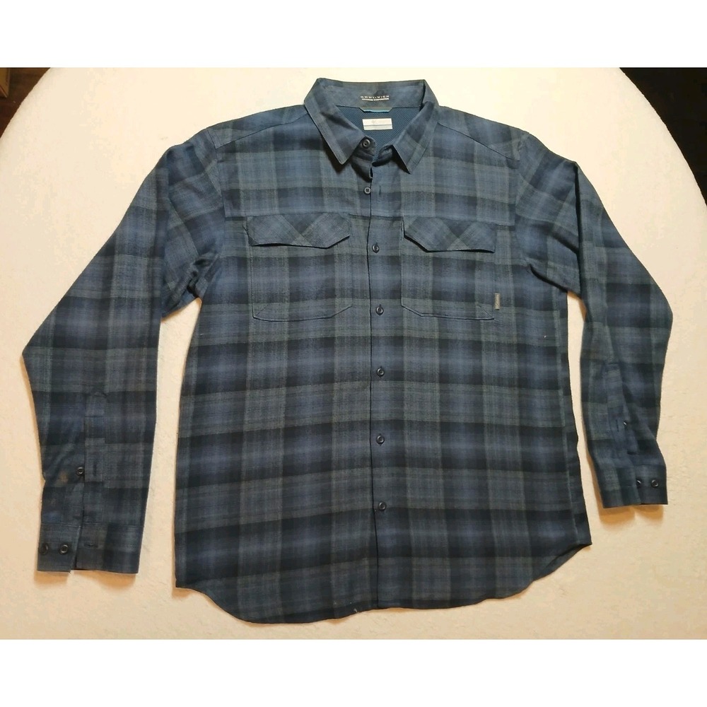 Columbia Flannel Shirt Mens Large Omni-Wick Regular Fit Blue Button Front L/S